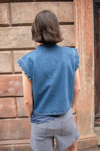 ICHI Palou Washed Dark Blue Waistcoat - The Mercantile London
