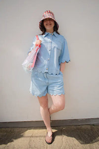 Stella Nova Light Blue Soft Denim Scalloped Shorts - The Mercantile London
