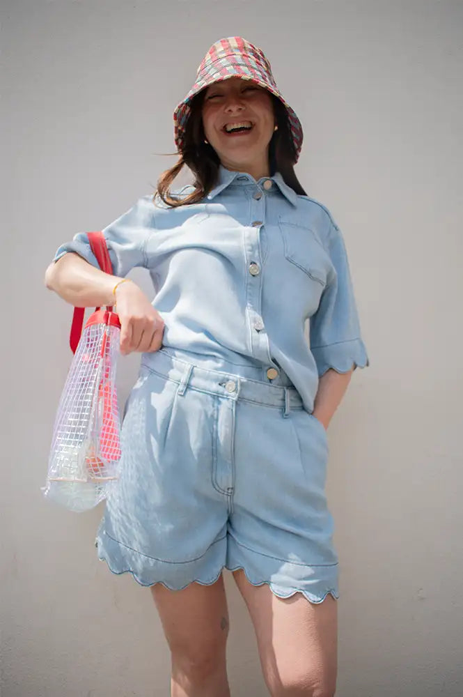 Stella Nova Light Blue Soft Denim Scalloped Shorts - The Mercantile London
