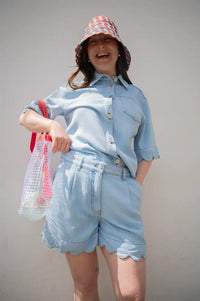 Stella Nova Light Blue Soft Denim Scalloped Shorts - The Mercantile London