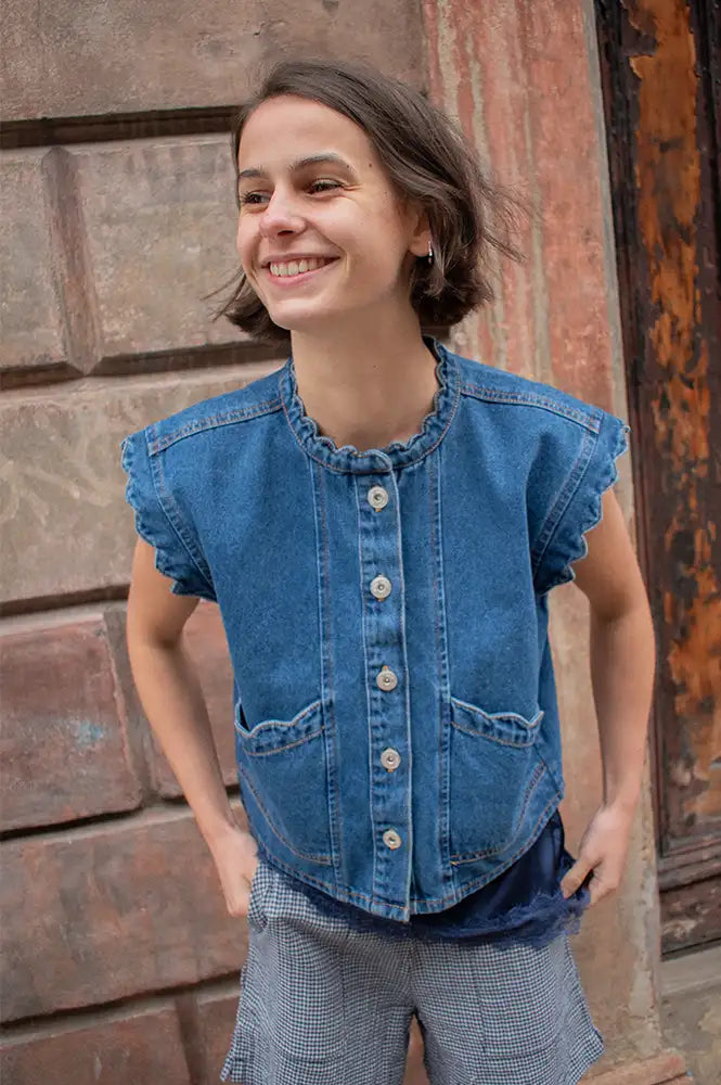 ICHI Palou Washed Dark Blue Waistcoat - The Mercantile London
