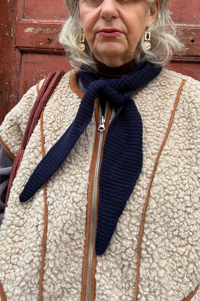 Somerville Navy Cashmere Diamond Skinny Scarf