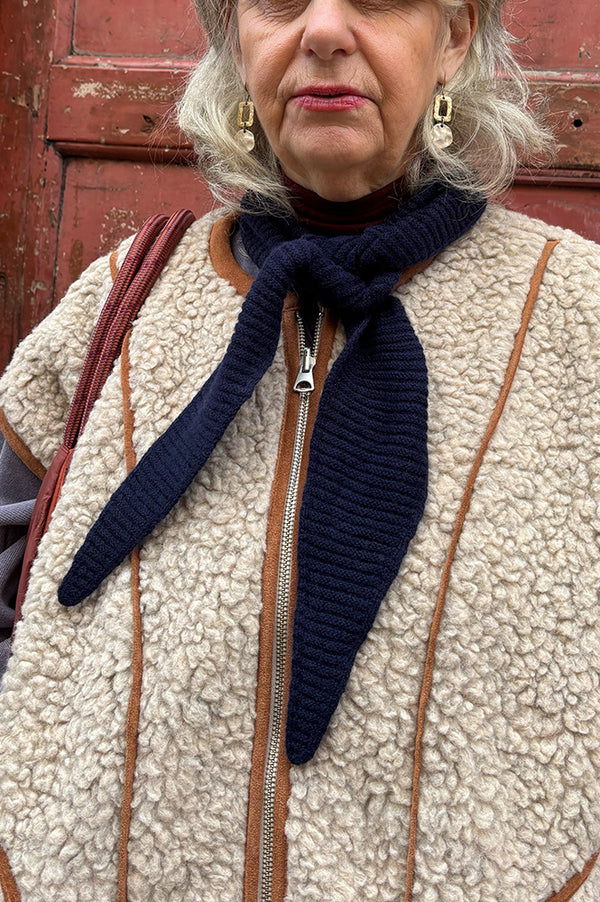Somerville Navy Cashmere Diamond Skinny Scarf