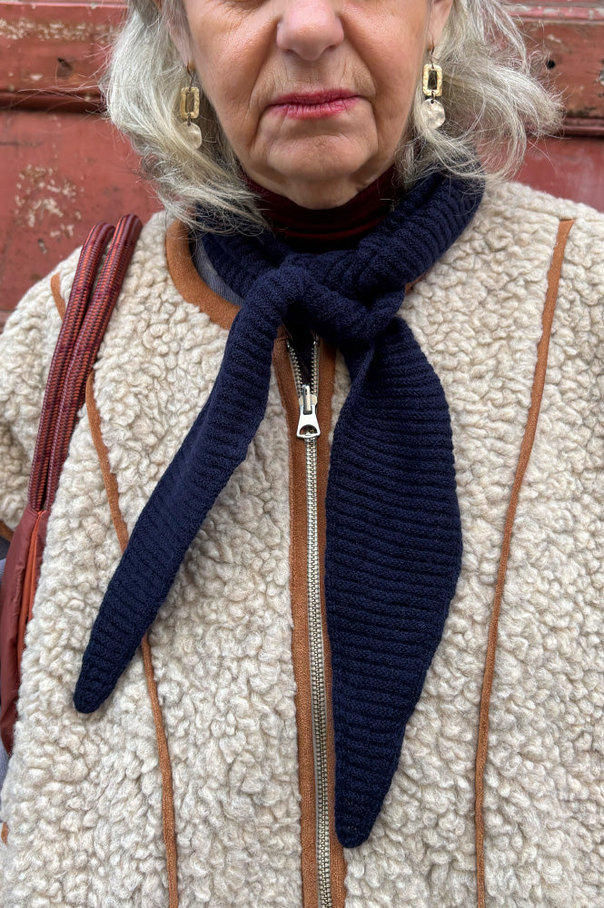 Somerville Navy Cashmere Diamond Skinny Scarf
