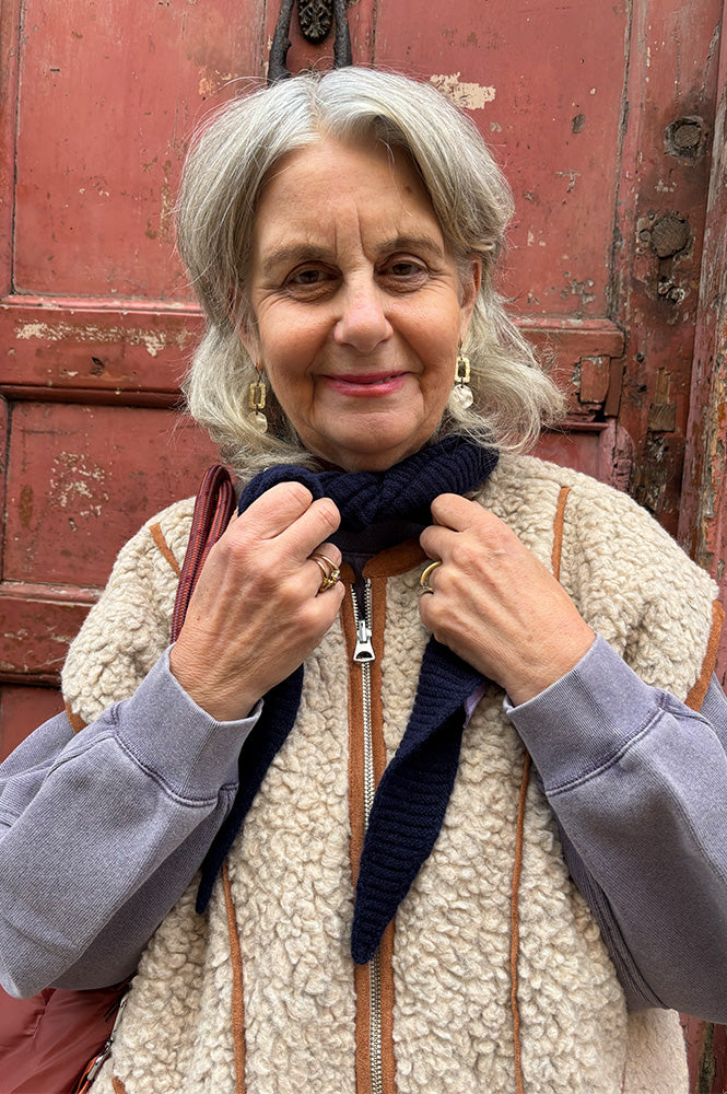 Somerville Navy Cashmere Diamond Skinny Scarf