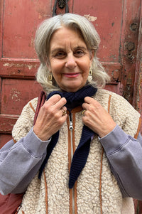 Somerville Navy Cashmere Diamond Skinny Scarf