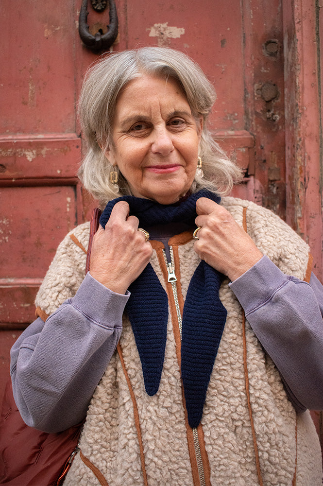 Somerville Navy Cashmere Diamond Skinny Scarf