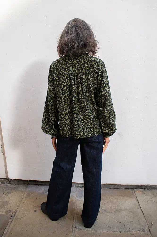 ICHI Gilvis Black & Green Flower Shirt