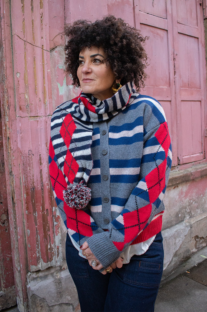 Damson Madder Didi Argyle Stripe Double Cardigan