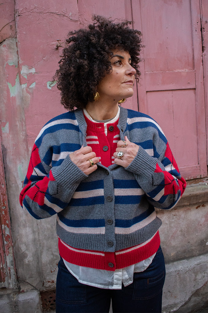 Damson Madder Didi Argyle Stripe Double Cardigan