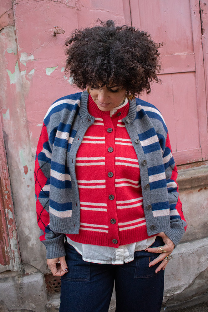 Damson Madder Didi Argyle Stripe Double Cardigan