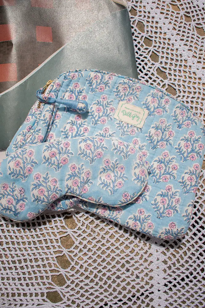 Dilli Grey Lavender & Pink Floral Makeup Bag