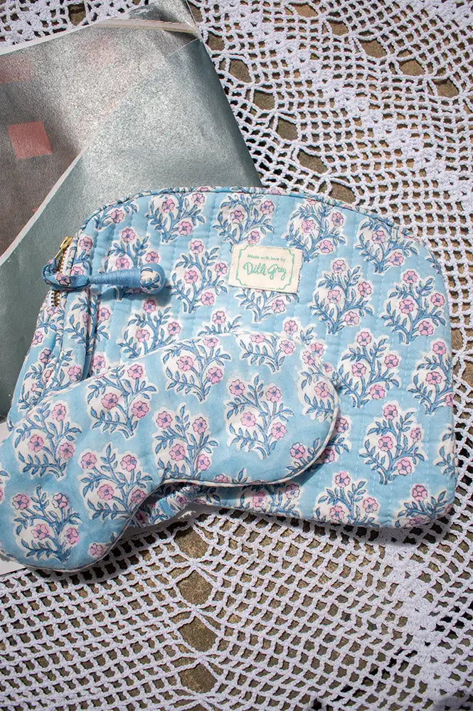 Dilli Grey Lavender & Pink Floral Makeup Bag