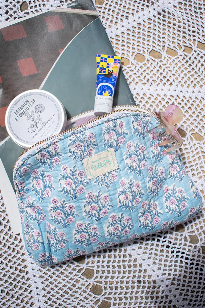 Dilli Grey Lavender & Pink Floral Makeup Bag
