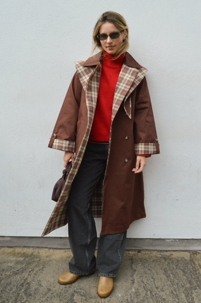 Damson Madder Jerry Chocolate Reversible Trench