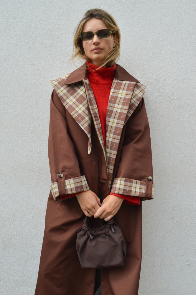 Damson Madder Jerry Chocolate Reversible Trench
