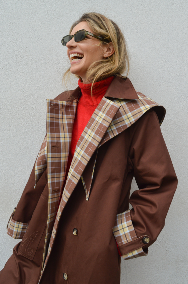 Damson Madder Jerry Chocolate Reversible Trench