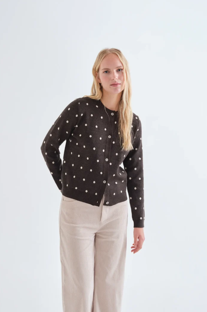 Compania Fantastica Green & White Polka Dot Cardigan