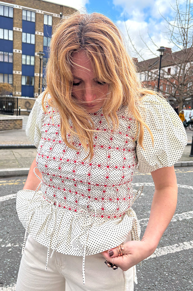 Damson Madder Audrey Spotty Smocked Top