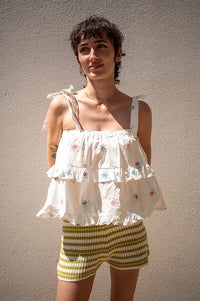 Daphne Elodie Ruffled Cross-Stitch Top