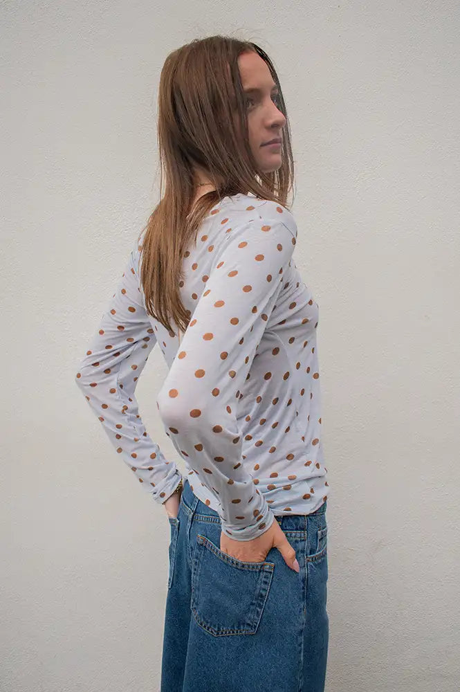 Marta Elissa Sky Blue Polka Dot T-Shirt - The Mercantile London
