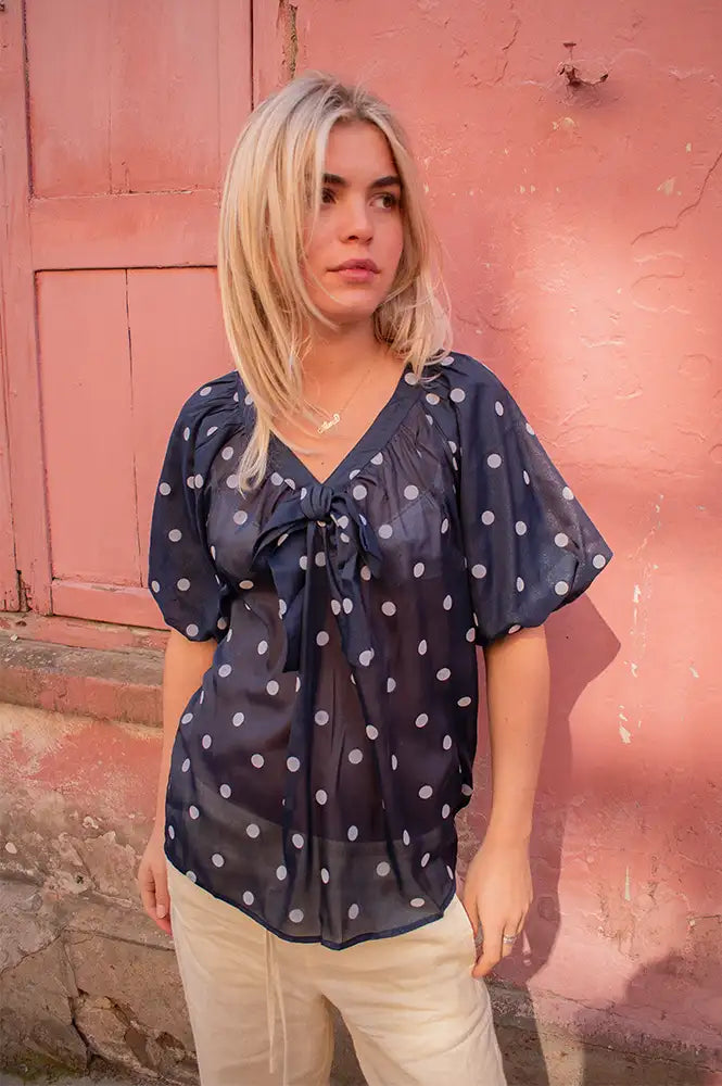 Lolly's Laundry Pine Navy Polka Dot Blouse - The Mercantile London