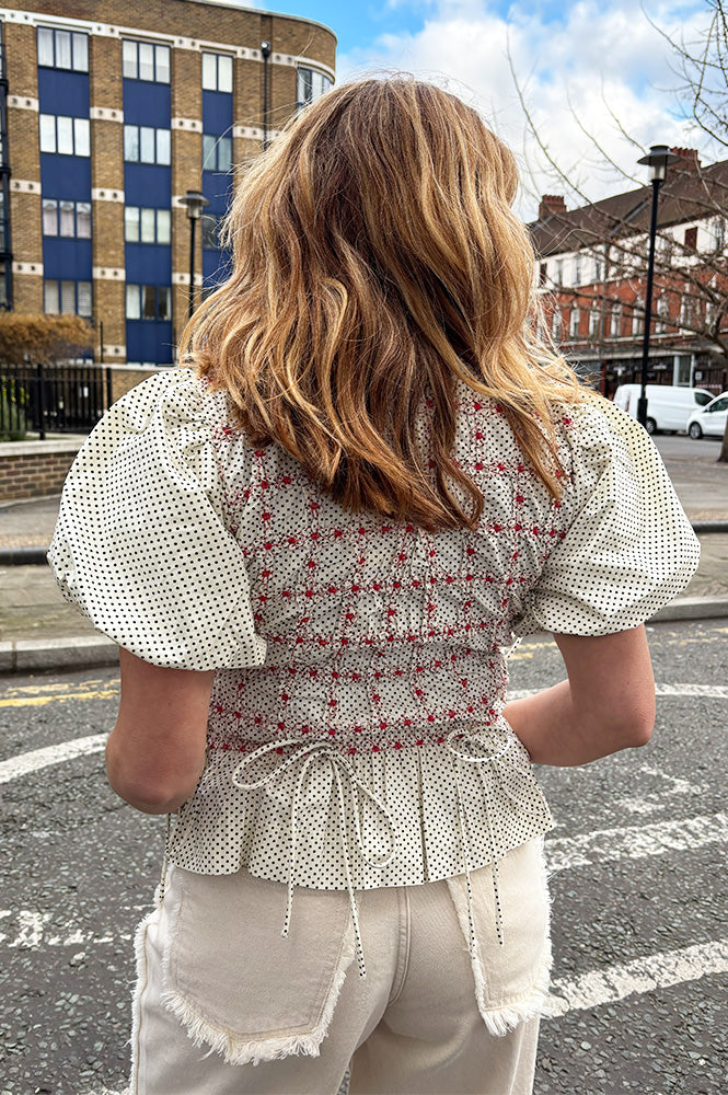 Damson Madder Audrey Spotty Smocked Top