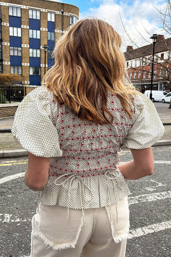 Damson Madder Audrey Spotty Smocked Top