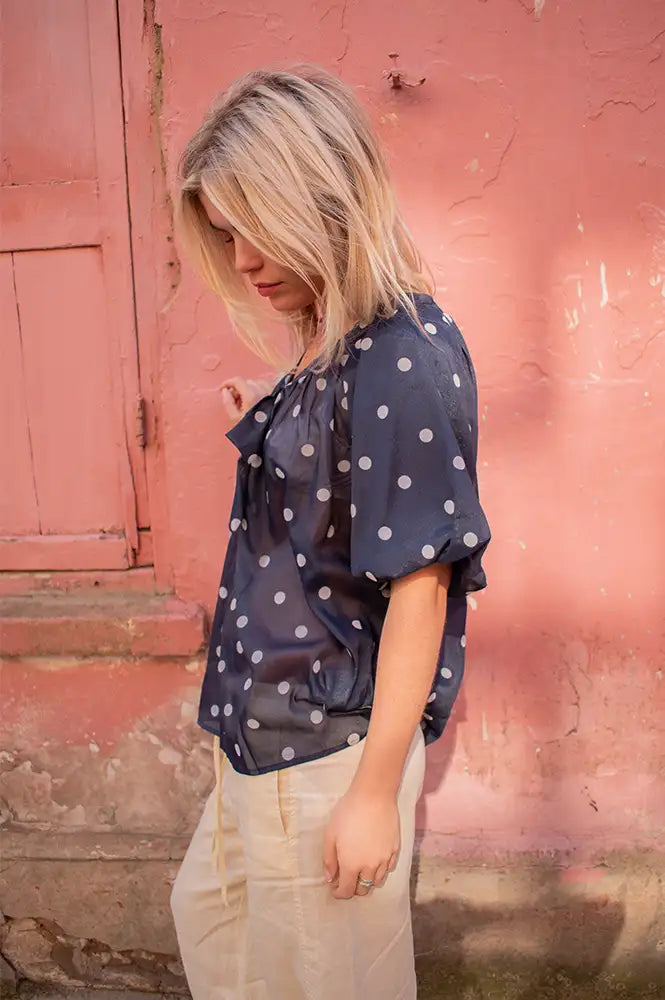 Lolly's Laundry Pine Navy Polka Dot Blouse - The Mercantile London