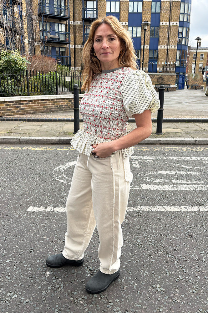 Damson Madder Audrey Spotty Smocked Top