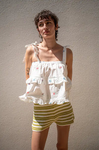 Daphne Elodie Ruffled Cross-Stitch Top
