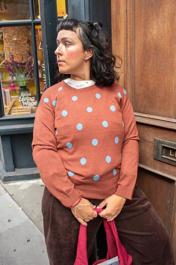 Nice Things Chestnut Polka Dot Sweater