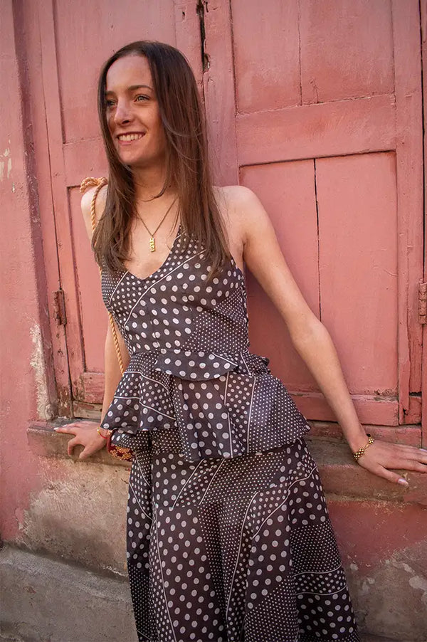 Damson Madder Leandra Spot Stripe Halter Cami - The Mercantile London