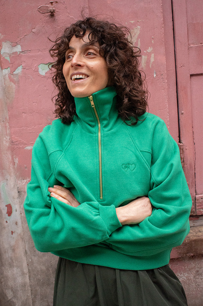 Des Petits Hauts Jona Kale Quarter-Zip Sweatshirt