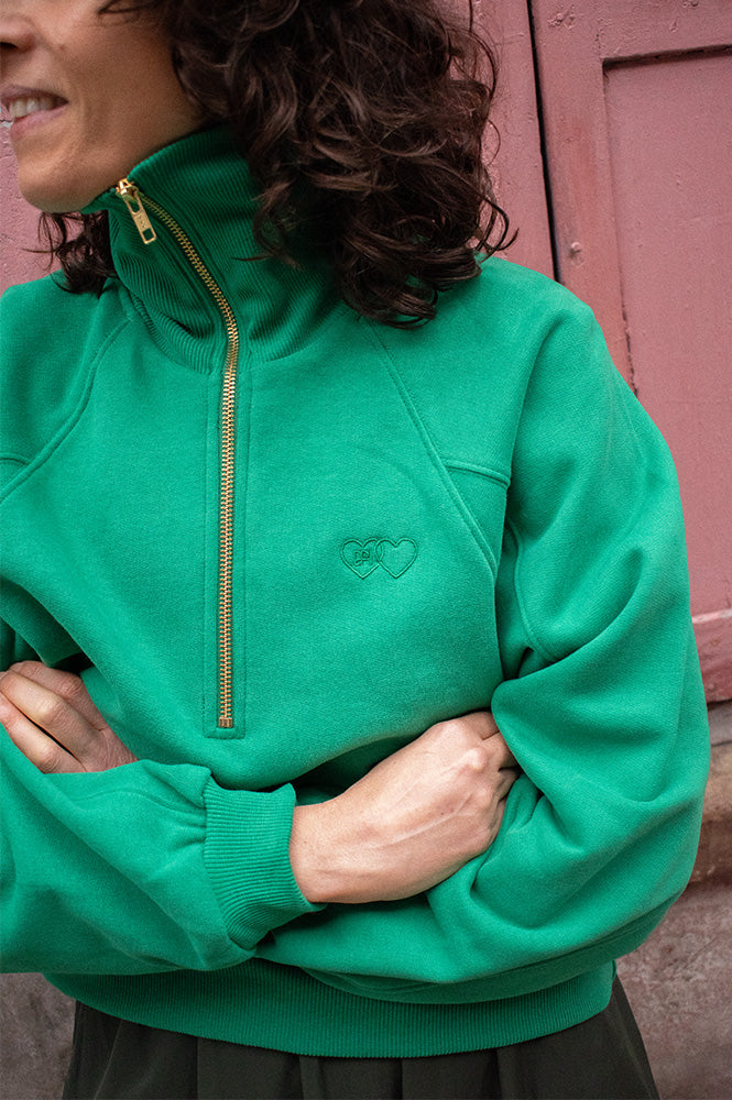 Des Petits Hauts Jona Kale Quarter-Zip Sweatshirt
