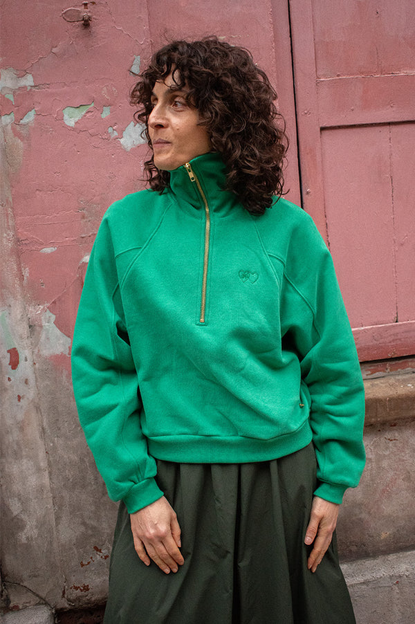 Des Petits Hauts Jona Kale Quarter-Zip Sweatshirt - The Mercantile London