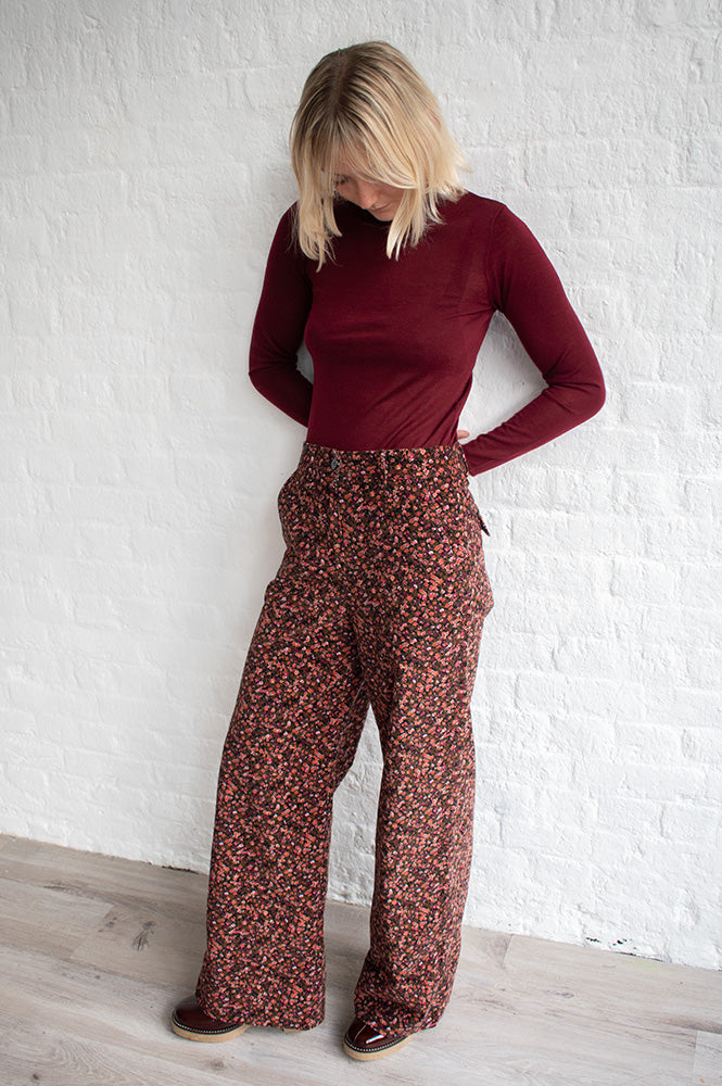 Des Petits Hauts Velinou Aubergine Floral Trousers - The Mercantile London