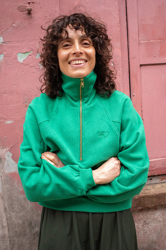 Des Petits Hauts Jona Kale Quarter-Zip Sweatshirt