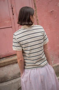Dr Denim Jade Polo Ecru Stripe - The Mercantile London