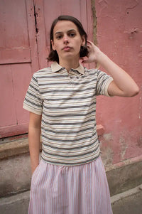 Dr Denim Jade Polo Ecru Stripe - The Mercantile London