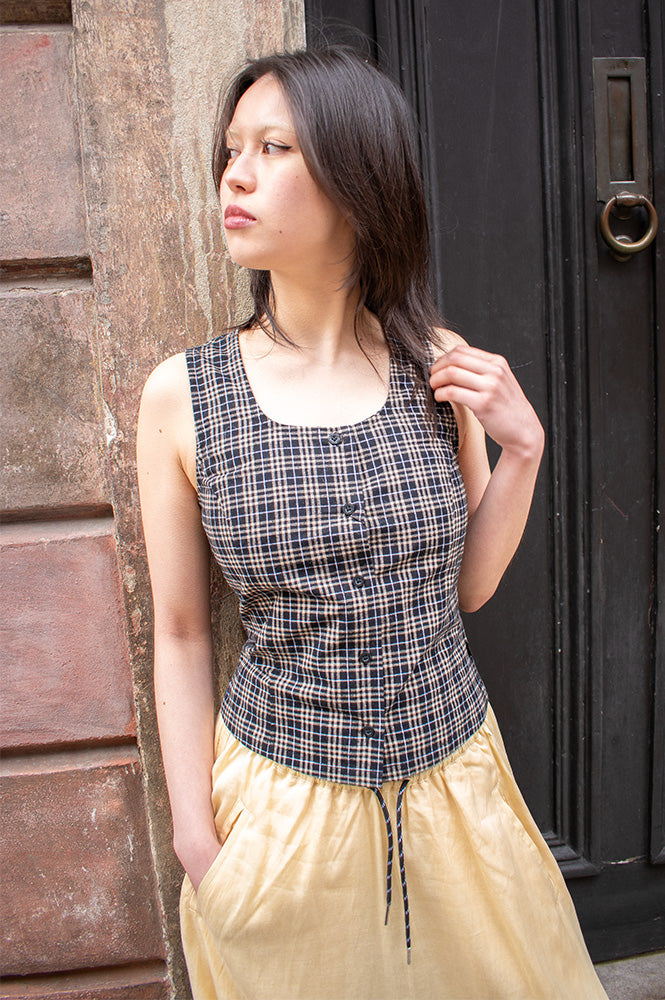 Dr Denim Zola Black Summer Checks Top - The Mercantile London