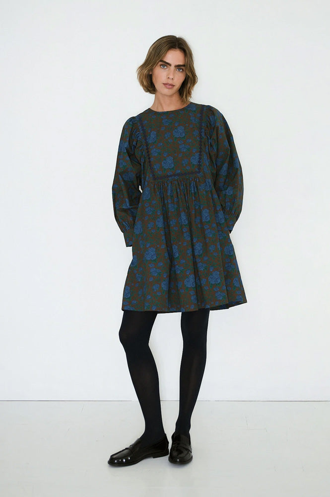 The Tiny Big Sister Roses Voluminous Sleeve Mini Dress - The Mercantile London