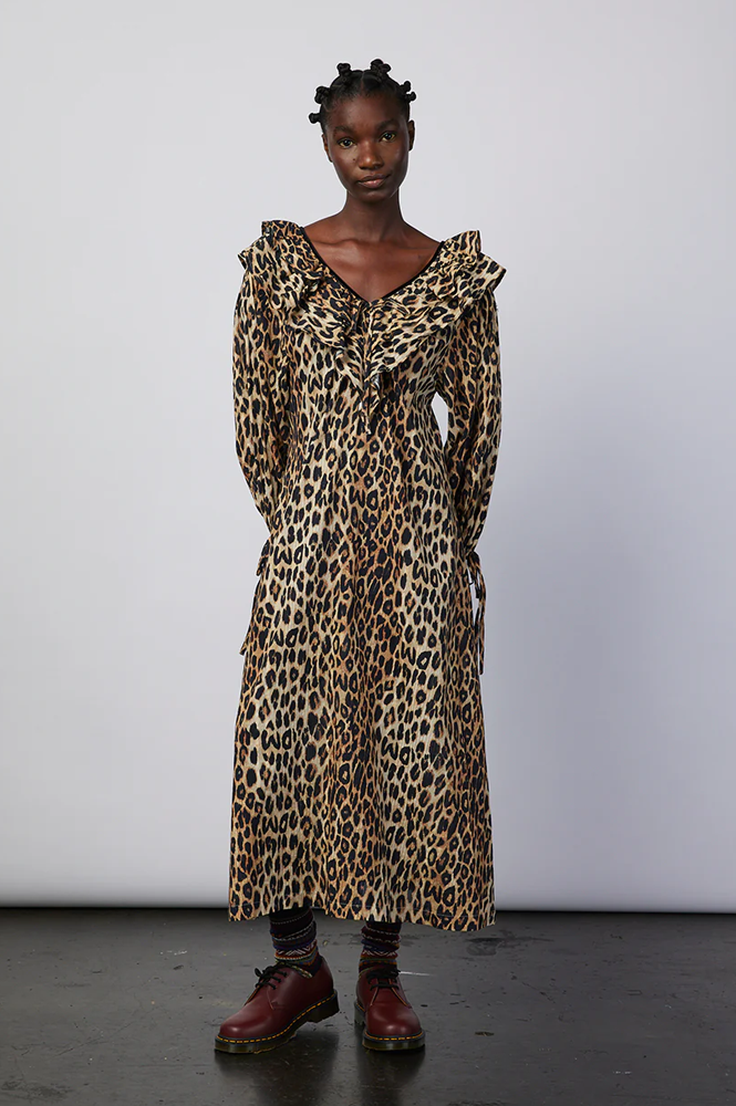 Damson Madder Barbs Textured Leopard Ruffle Dress - The Mercantile London