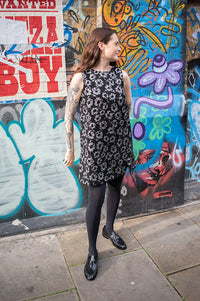 FRNCH Alicia Black And Silver Floral A-Line Mini Dress - The Mercantile London
