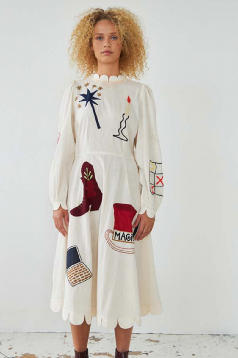 Stella Nova Embroidered Off White Dress - The Mercantile London