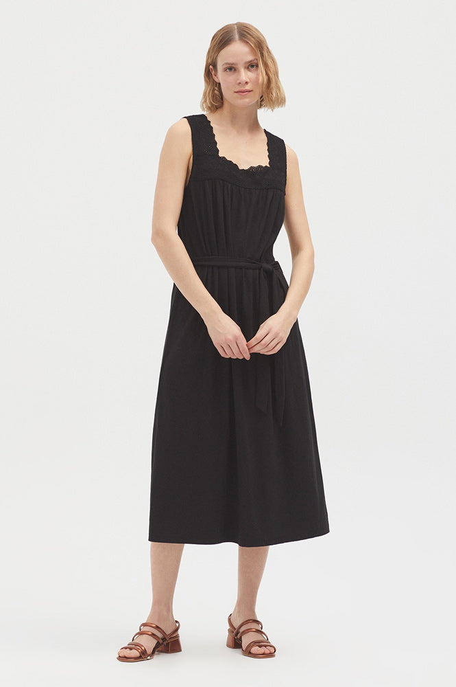 Nice Things Midi Black Dress With Lace On Straps - The Mercantile London