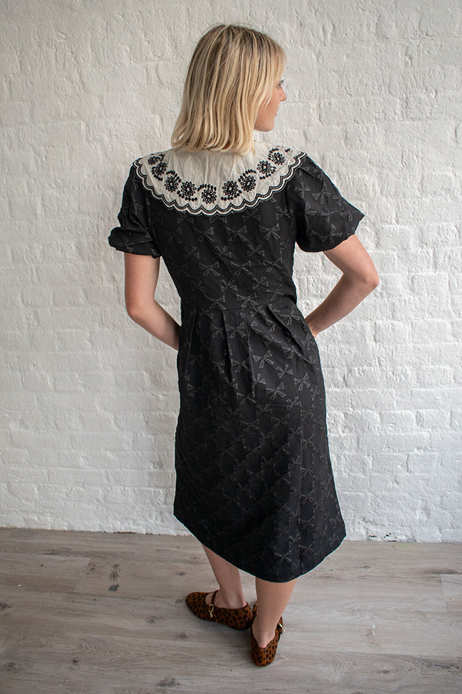 Louche Iris Bow Jacquard Lace Collar Dress - The Mercantile London