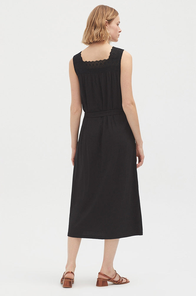 Nice Things Midi Black Dress With Lace On Straps - The Mercantile London