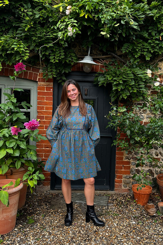 The Tiny Big Sister Roses Voluminous Sleeve Mini Dress - The Mercantile London