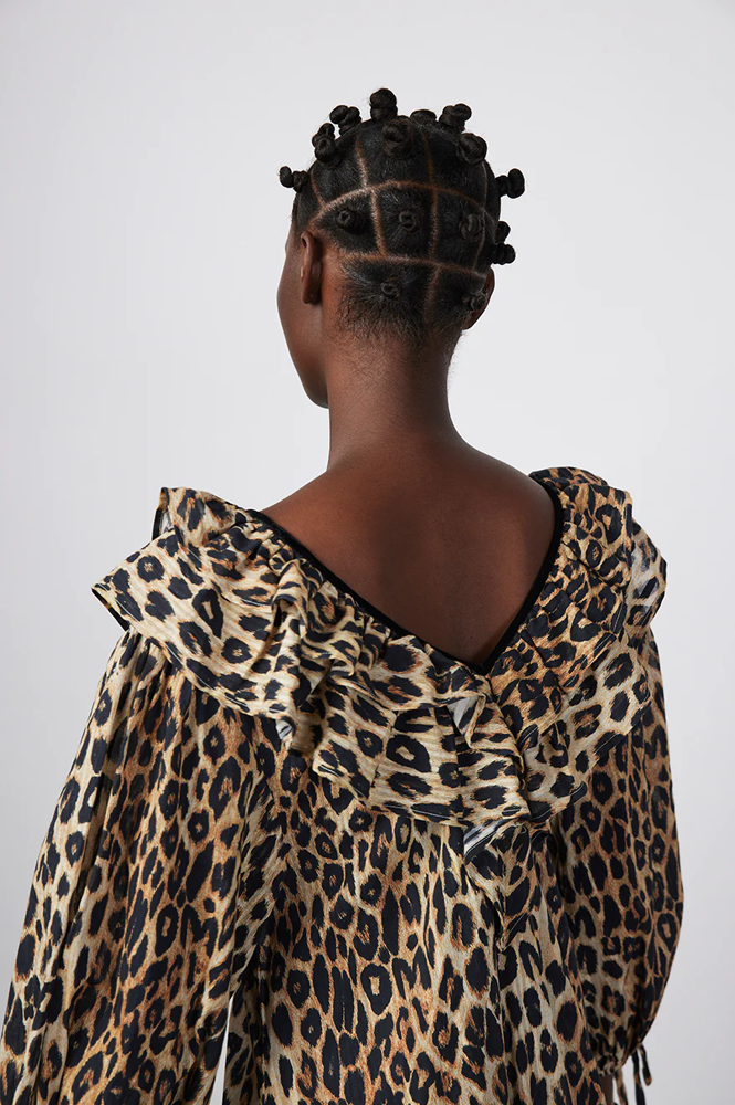 Damson Madder Barbs Textured Leopard Ruffle Dress - The Mercantile London